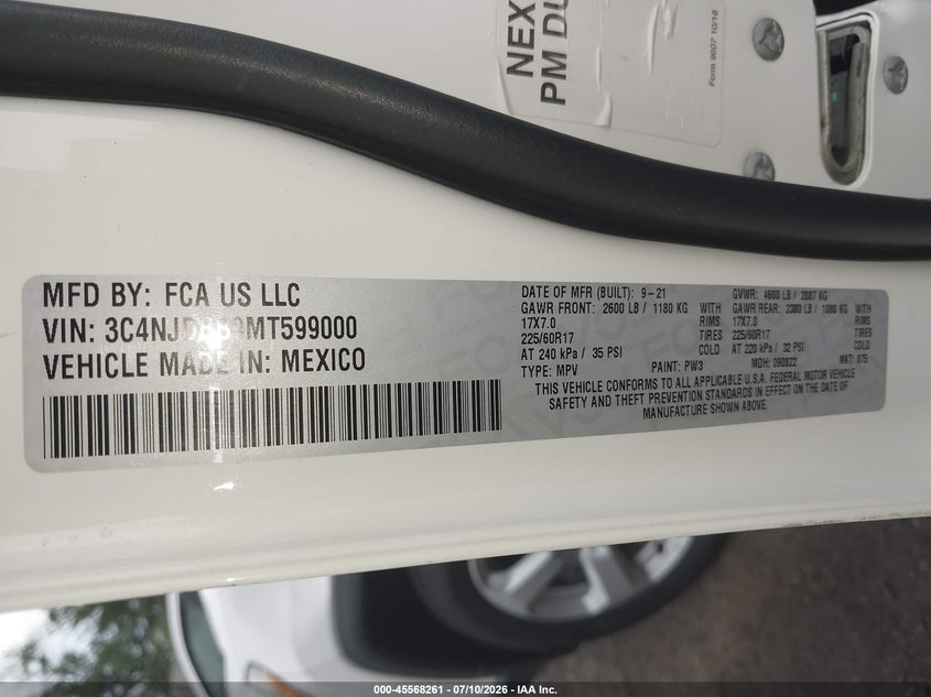 JEEP COMPASS 2021 VIN 3C4NJDBB9MT599000