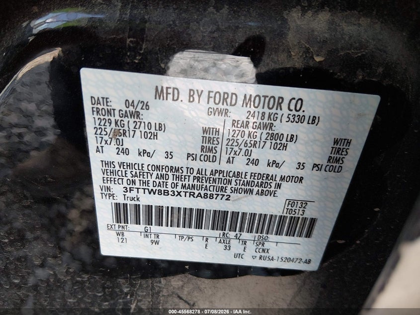 2026 Ford Maverick Xl VIN: 3FTTW8B3XTRA88772 Lot: 45568278