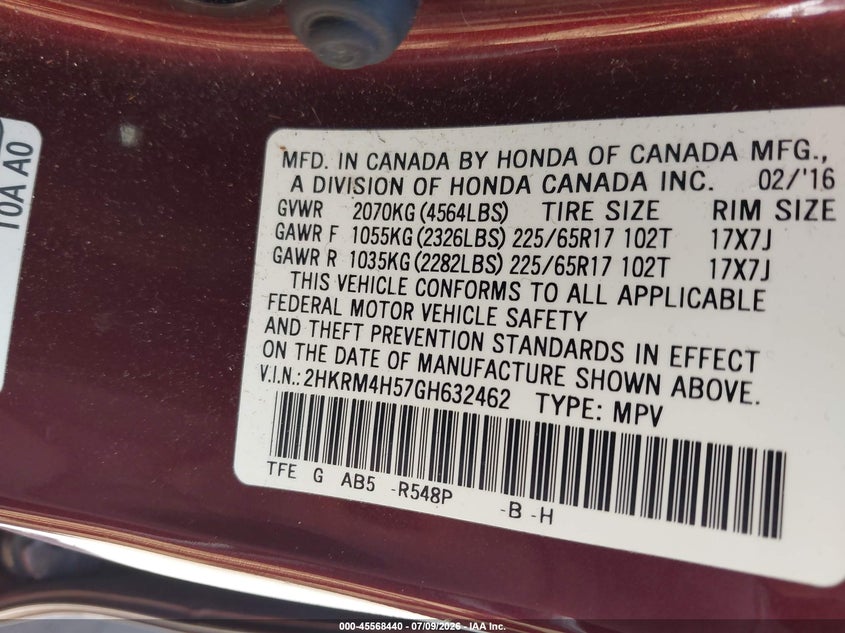 2016 HONDA CR-V auction photo 7