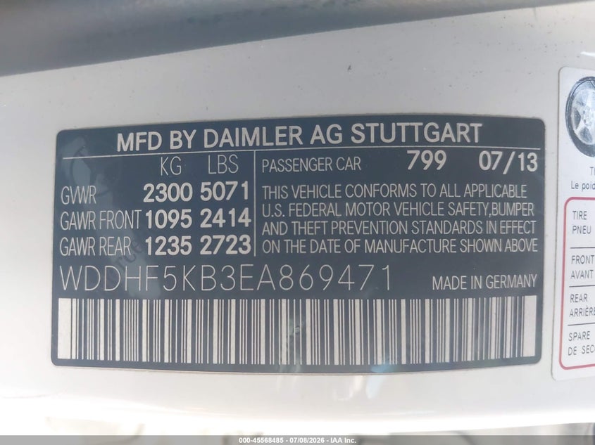 2014 Mercedes-Benz E 350 VIN: WDDHF5KB3EA869471 Lot: 45568485