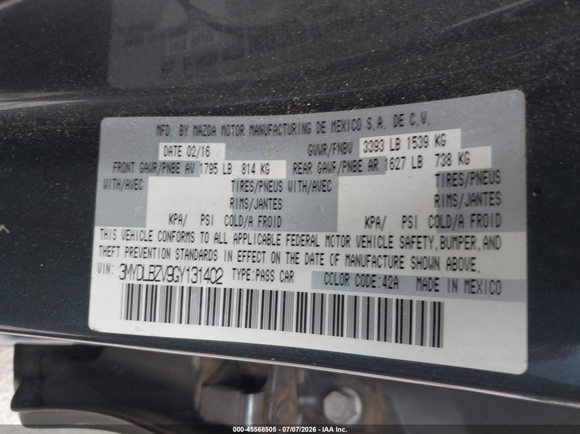 2016 Scion Ia VIN: 3MYDLBZV9GY131402 Lot: 45568505