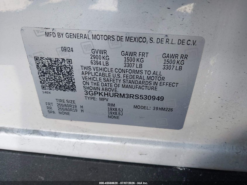 2024 Honda Prologue Ex VIN: 3GPKHURM3RS530949 Lot: 45568628
