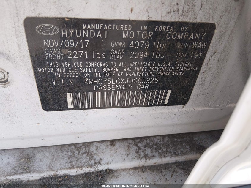 2018 Hyundai Ioniq Hybrid Sel VIN: KMHC75LCXJU065925 Lot: 45568660