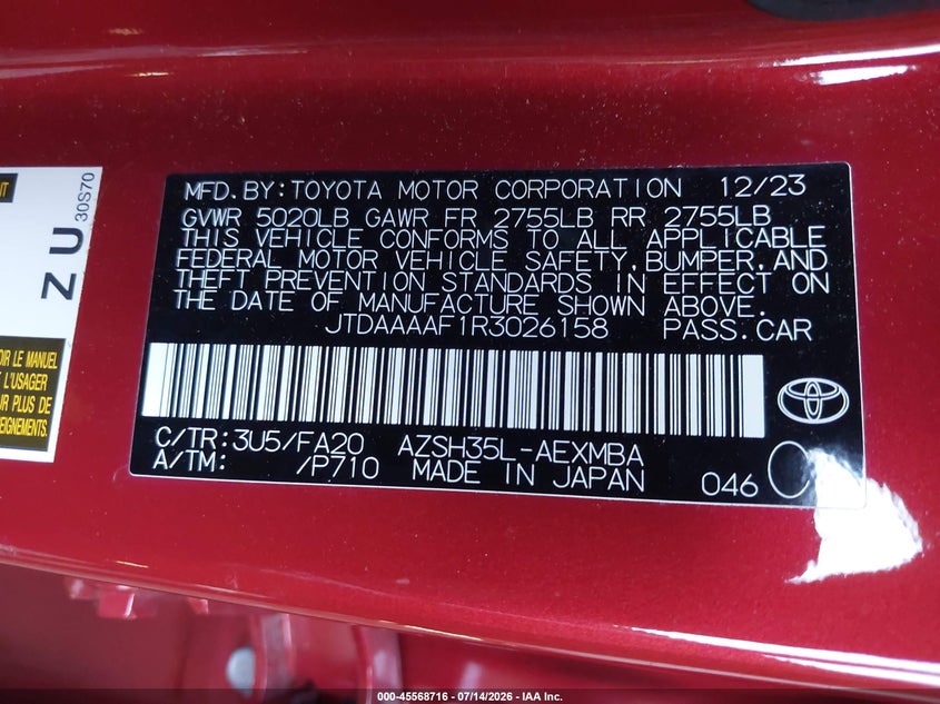 2024 Toyota Crown Xle VIN: JTDAAAAF1R3026158 Lot: 45568716