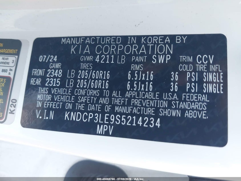 2025 Kia Niro Lx VIN: KNDCP3LE9S5214234 Lot: 45568766