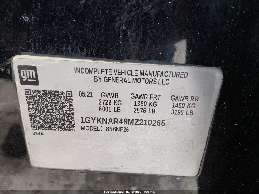 CADILLAC XT5 2021 VIN 1GYKNAR48MZ210265