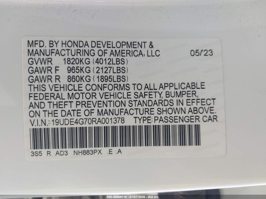 2024 Acura Integra A-Spec Technology VIN: 19UDE4G70RA001378 Lot: 45569116