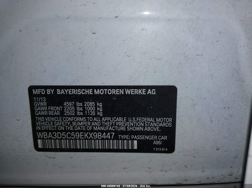 BMW 328D 2014 VIN WBA3D5C59EKX98447