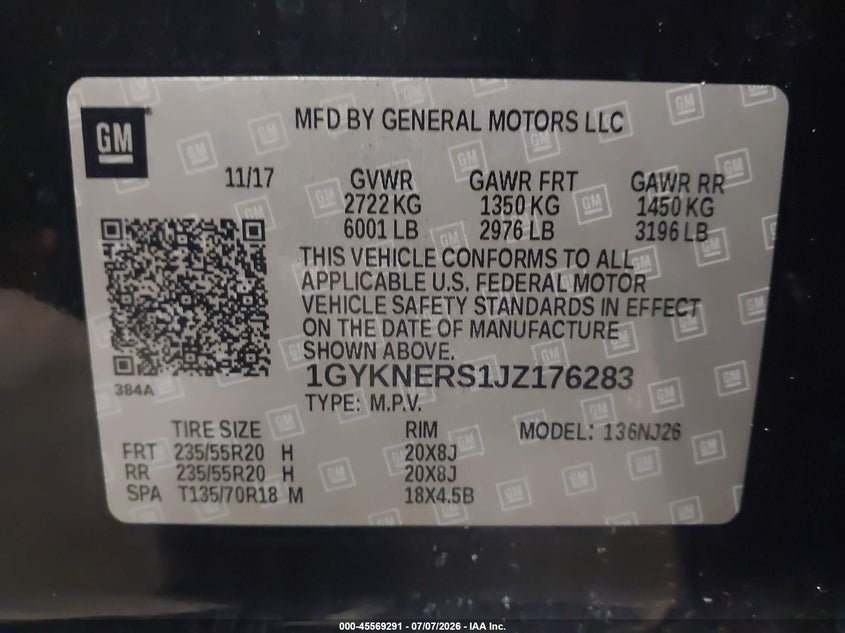 2018 Cadillac Xt5 Premium Luxury VIN: 1GYKNERS1JZ176283 Lot: 45569291
