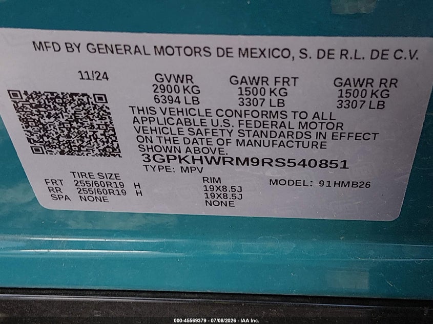 2024 Honda Prologue Touring VIN: 3GPKHWRM9RS540851 Lot: 45569379