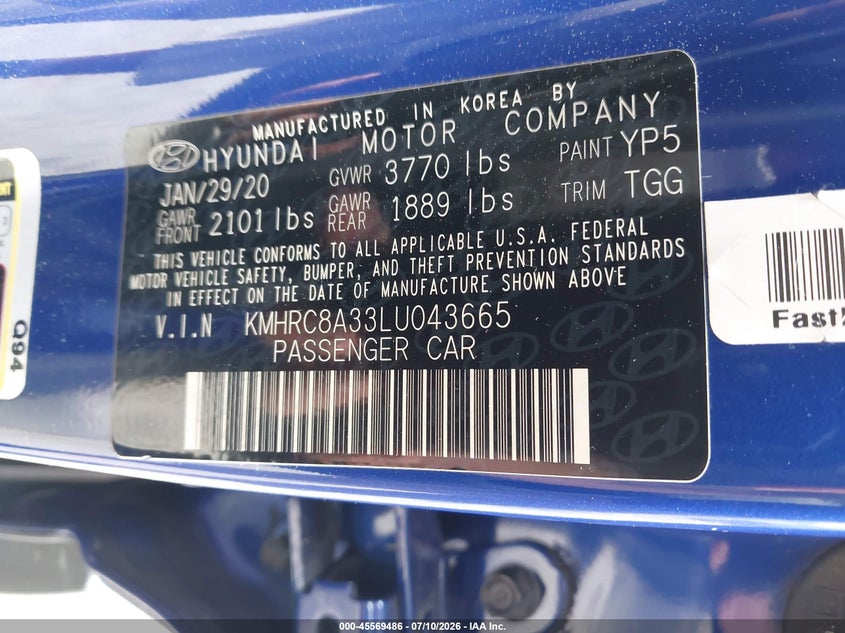 2020 Hyundai Venue Sel VIN: KMHRC8A33LU043665 Lot: 45569486