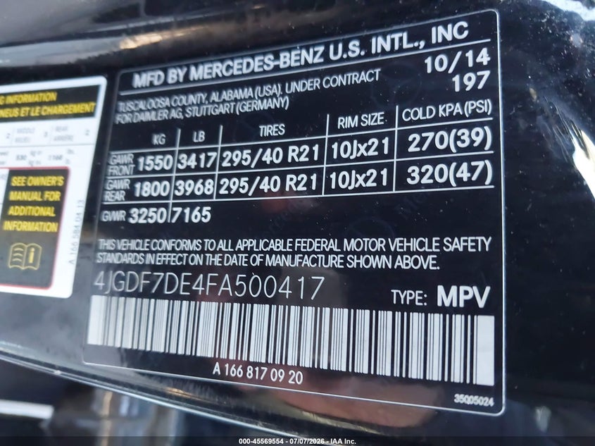 2015 Mercedes-Benz Gl 550 4Matic VIN: 4JGDF7DE4FA500417 Lot: 45569554