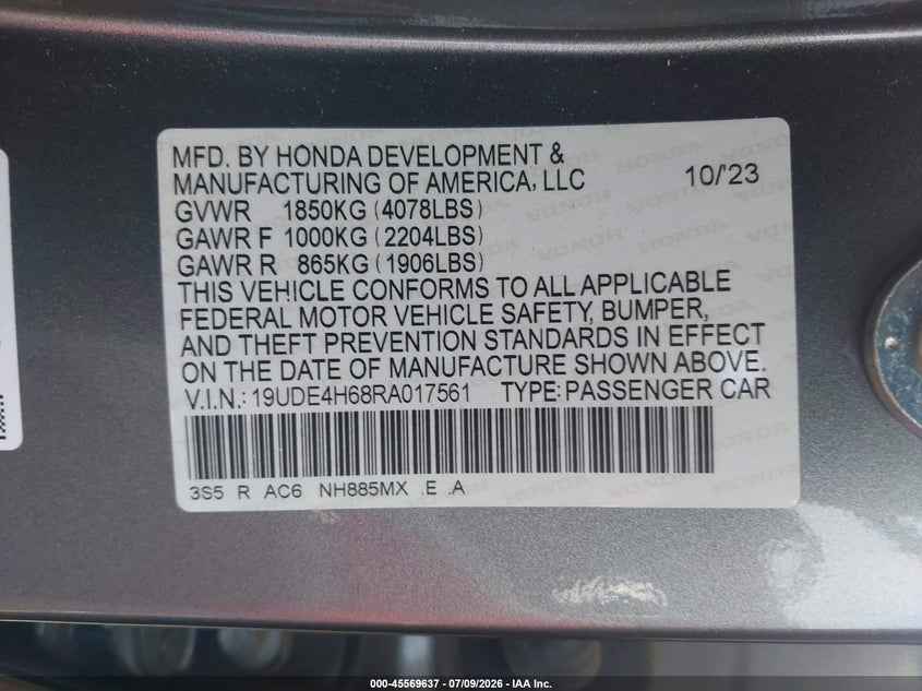 2024 Acura Integra A-Spec Technology VIN: 19UDE4H68RA017561 Lot: 45569637