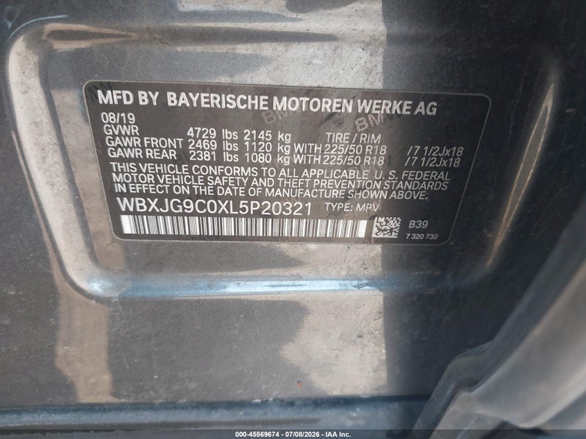 2020 BMW X1 xDrive28I VIN: WBXJG9C0XL5P20321 Lot: 45569674