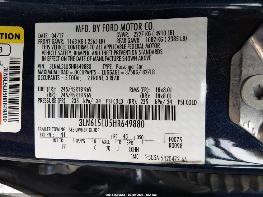 2017 Lincoln Mkz Hybrid Select VIN: 3LN6L5LU5HR649880 Lot: 45569684