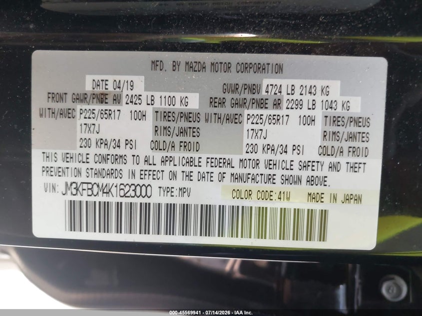 2019 Mazda Cx-5 Touring VIN: JM3KFBCM4K1623000 Lot: 45569941