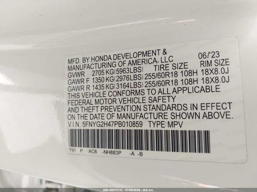 2023 HONDA PILOT SPORT UTILITY VEHICLE 3.5L V-6 DI, DOHC, VVT, 285HP