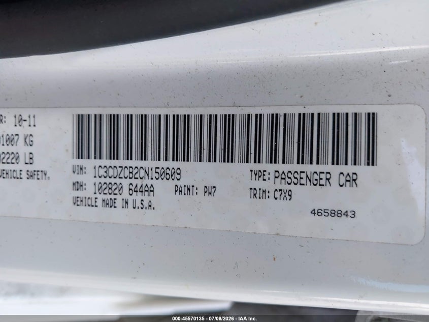 2012 Dodge Avenger Sxt VIN: 1C3CDZCB2CN150609 Lot: 45570135