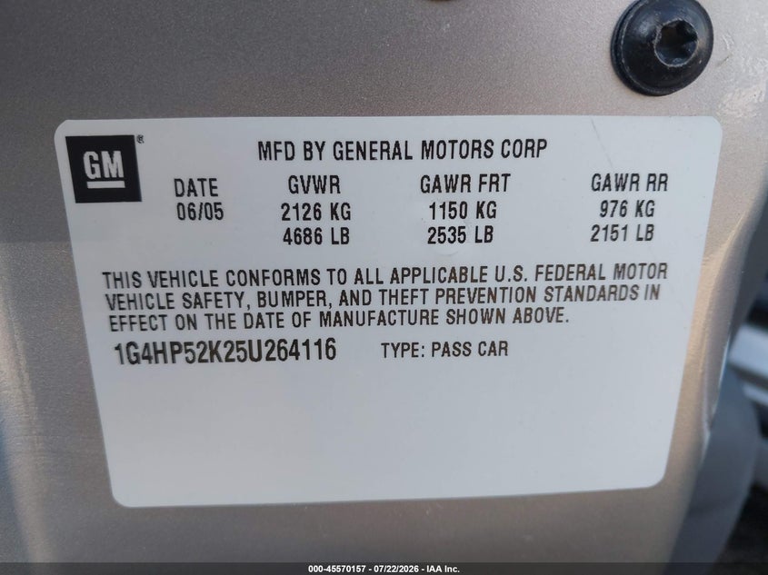 2005 Buick Lesabre Custom VIN: 1G4HP52K25U264116 Lot: 45570157