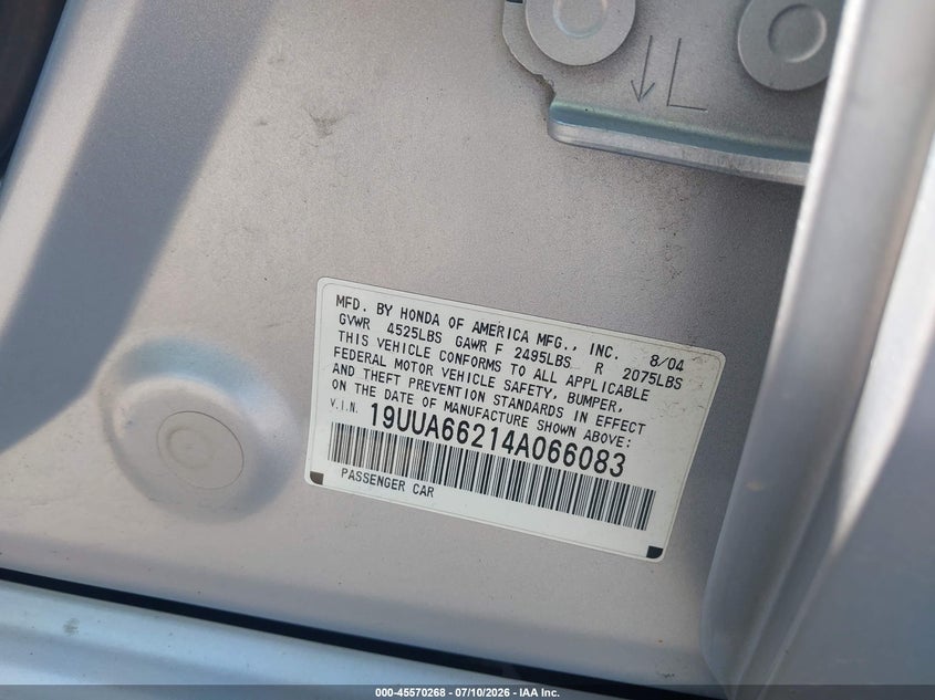 2004 Acura Tl VIN: 19UUA66214A066083 Lot: 45570268