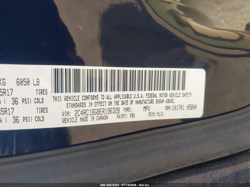 2014 Chrysler Town & Country Touring VIN: 2C4RC1BG8ER196328 Lot: 45570333