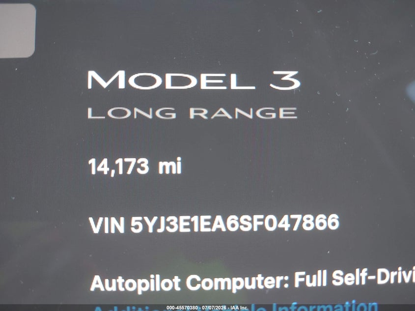TESLA MODEL 3 2025 VIN 5YJ3E1EA6SF047866
