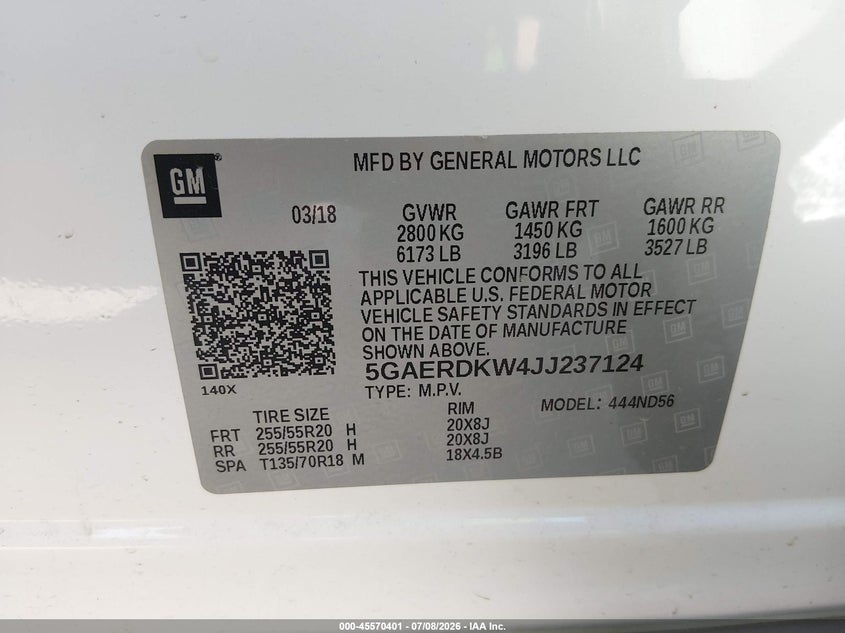 2018 Buick Enclave Avenir VIN: 5GAERDKW4JJ237124 Lot: 45570401
