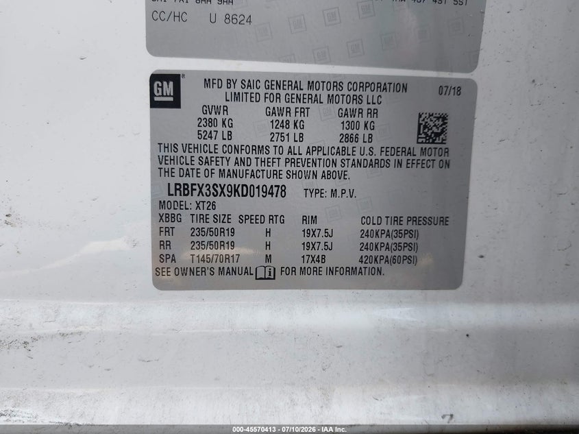 2019 Buick Envision Awd Premium I VIN: LRBFX3SX9KD019478 Lot: 45570413