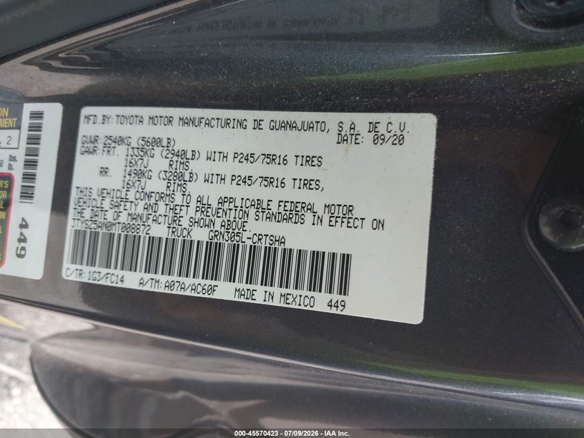 2021 Toyota Tacoma Sr5 V6 VIN: 3TYSZ5AN0MT008872 Lot: 45570423