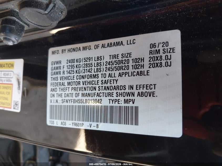 2020 HONDA PASSPORT auction photo 8