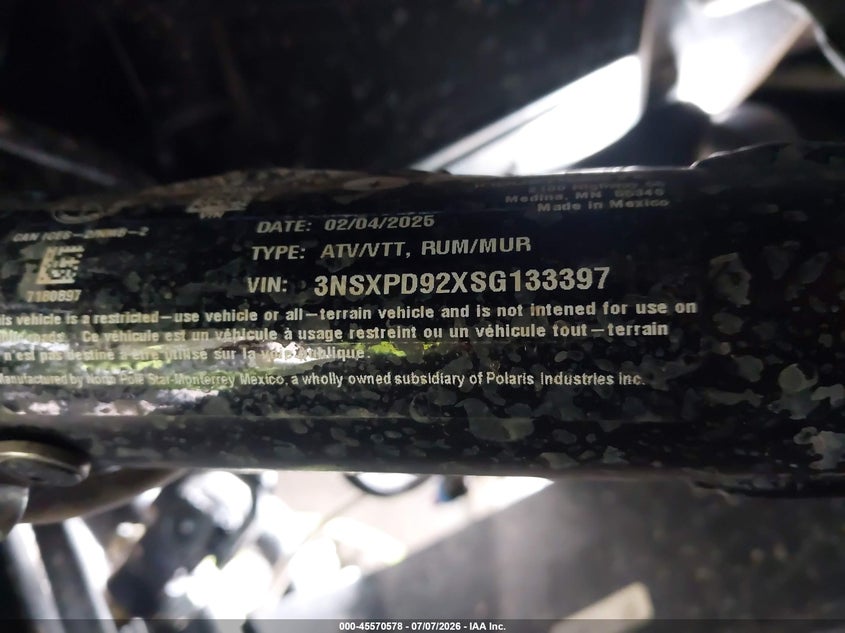 2025 Polaris Rzr Pro Xp Ultimate VIN: 3NSXPD92XSG133397 Lot: 45570578