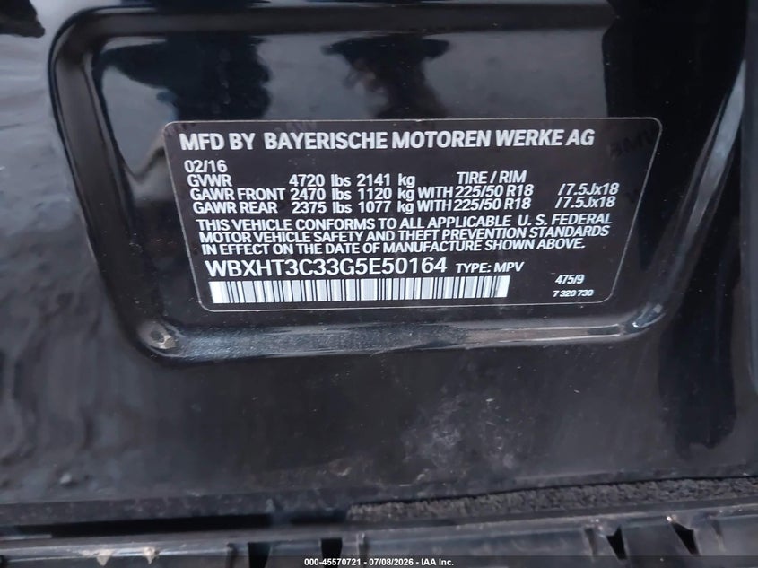 2016 BMW X1 xDrive28I VIN: WBXHT3C33G5E50164 Lot: 45570721