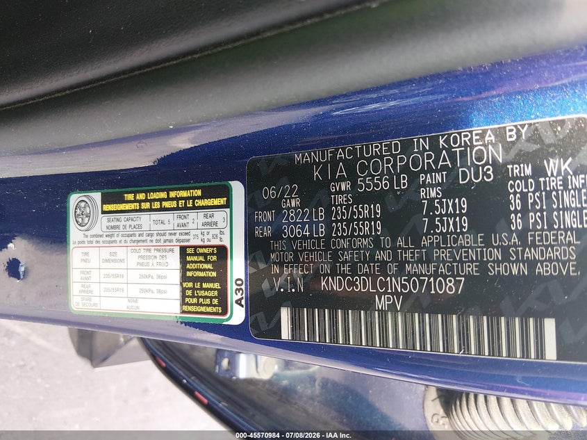 2022 Kia Ev6 Wind VIN: KNDC3DLC1N5071087 Lot: 45570984