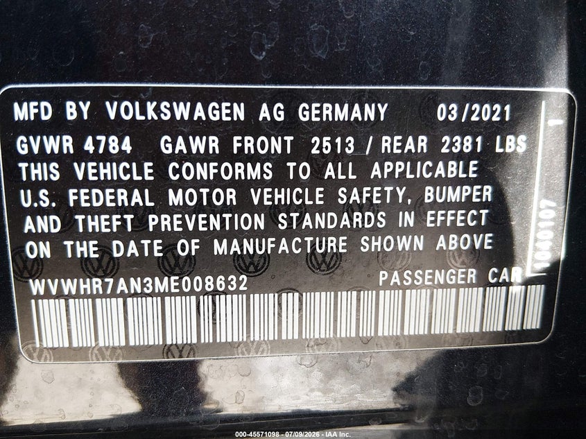 2021 Volkswagen Arteon 2.0T Sel R-Line VIN: WVWHR7AN3ME008632 Lot: 45571098