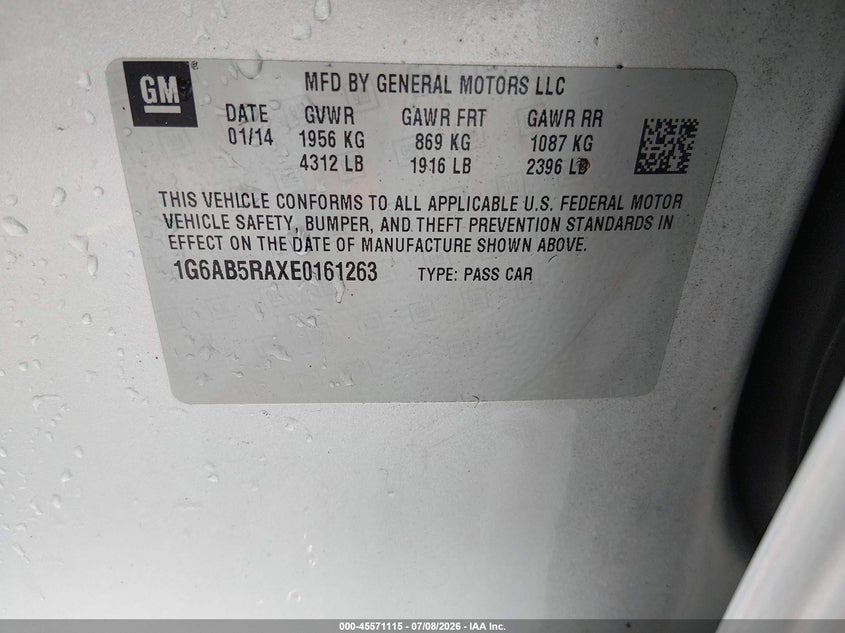 2014 Cadillac Ats Luxury VIN: 1G6AB5RAXE0161263 Lot: 45571115