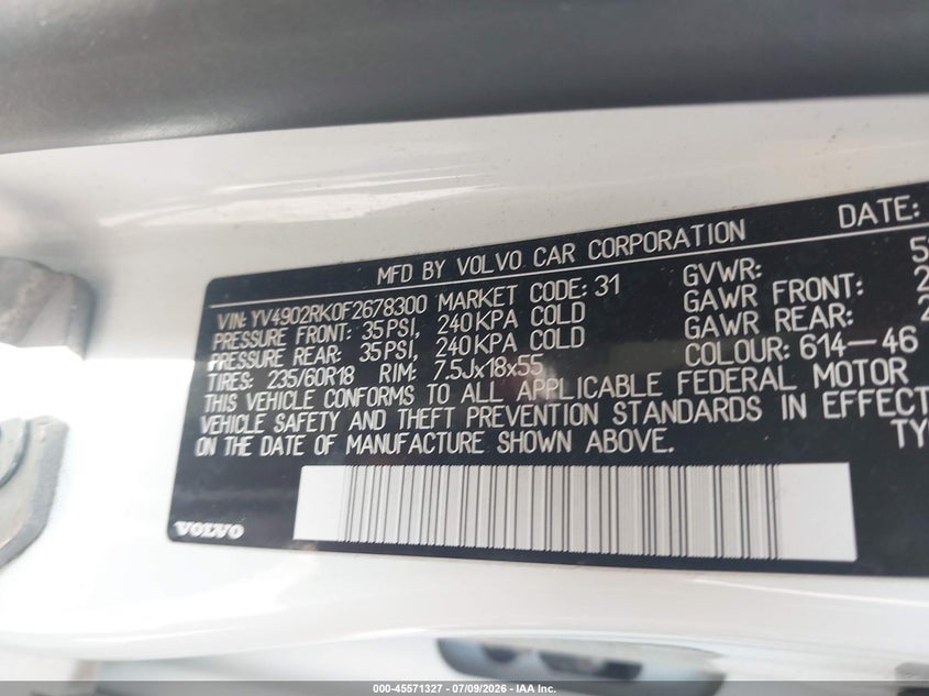 2015 Volvo Xc60 T6 VIN: YV4902RK0F2678300 Lot: 45571327