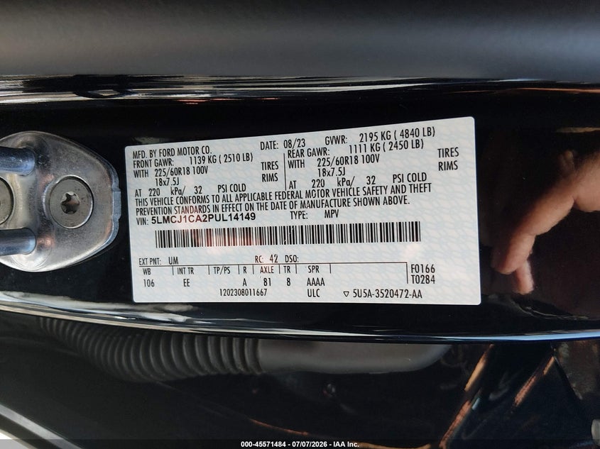 2023 Lincoln Corsair Standard VIN: 5LMCJ1CA2PUL14149 Lot: 45571484