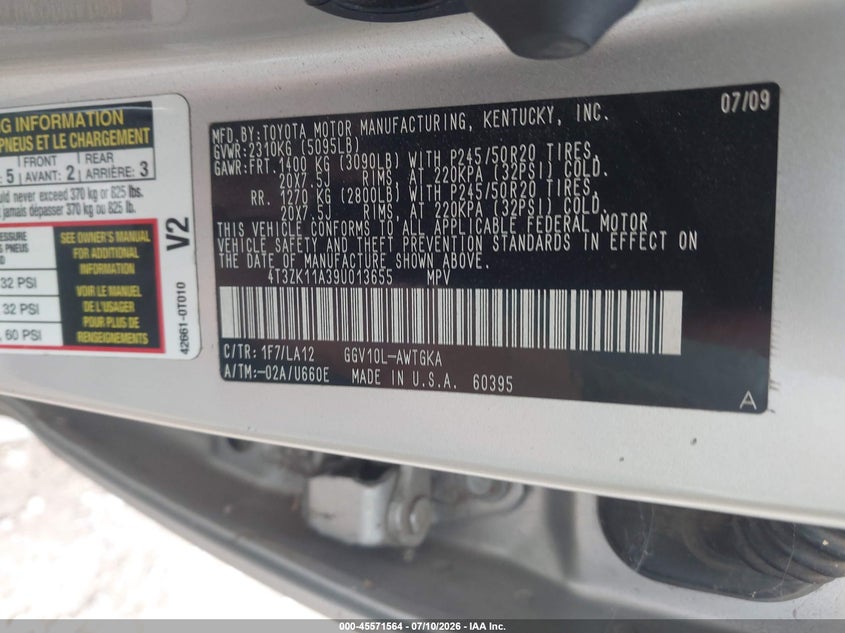 2009 Toyota Venza Base V6 VIN: 4T3ZK11A39U013655 Lot: 45571564