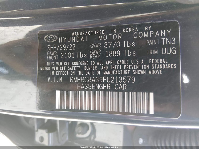 2023 Hyundai Venue Limited VIN: KMHRC8A39PU213579 Lot: 45571636