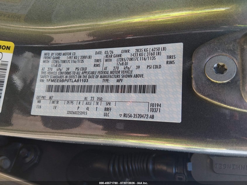2026 Ford Bronco Badlands VIN: 1FMEE9BP0TLA81103 Lot: 45571780
