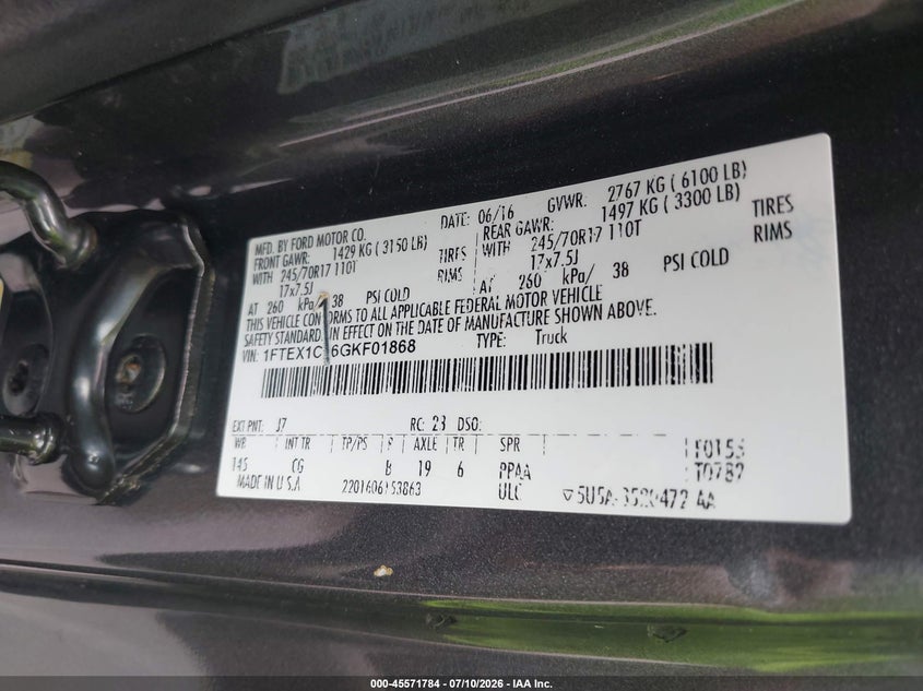 2016 FORD F-150 PICKUP 3.5L V-6 DOHC, VVT, 282HP