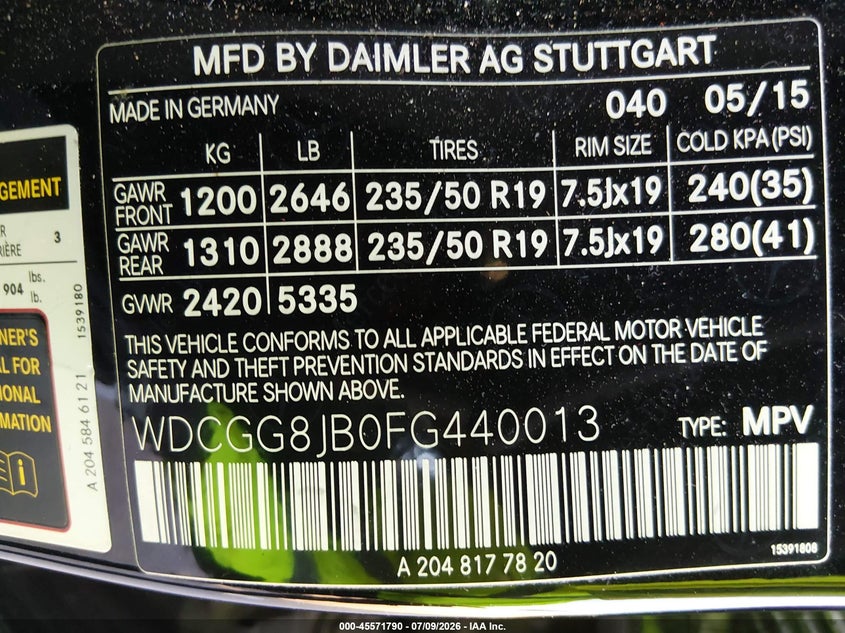 2015 Mercedes-Benz Glk 350 4Matic VIN: WDCGG8JB0FG440013 Lot: 45571790