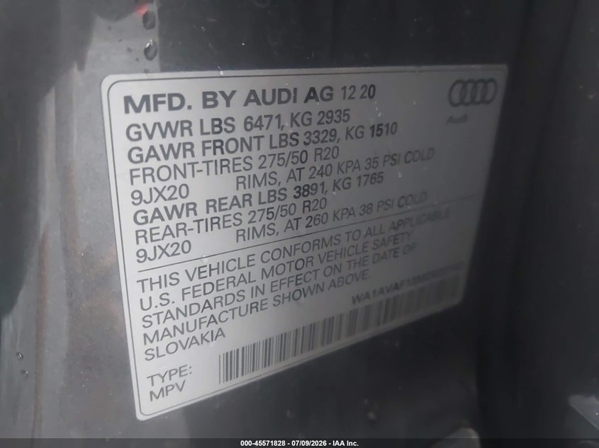 2021 Audi Q8 Premium 55 Tfsi Quattro Tiptronic VIN: WA1AVAF13MD022143 Lot: 45571828