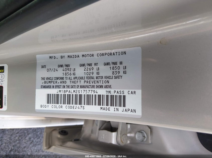 MAZDA MAZDA3 2025 VIN JM1BPALM2S1757794