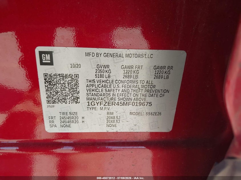 2021 Cadillac Xt4 Fwd Sport VIN: 1GYFZER45MF019675 Lot: 45572012