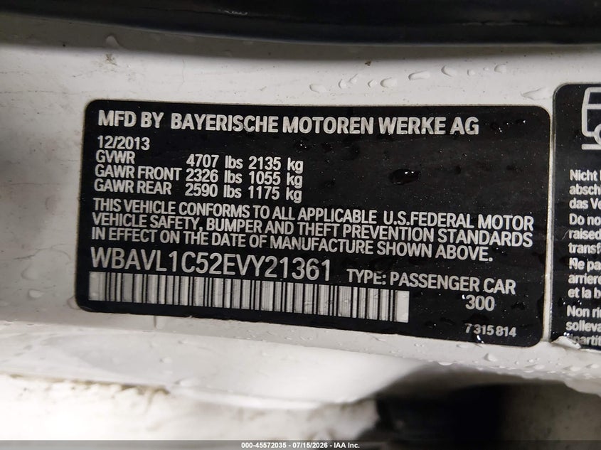 2014 BMW X1 xDrive28I VIN: WBAVL1C52EVY21361 Lot: 45572035