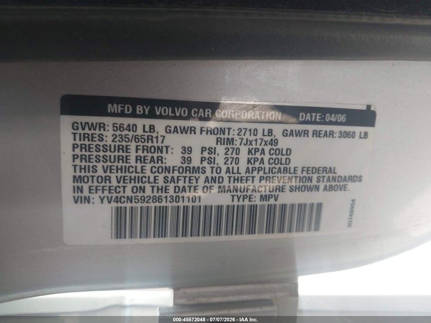 2006 Volvo Xc90 2.5T VIN: YV4CN592861301101 Lot: 45572048