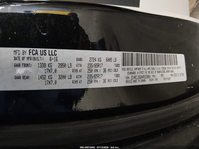2017 Chrysler Pacifica Touring-L VIN: 2C4RC1BG8HR523864 Lot: 45572052