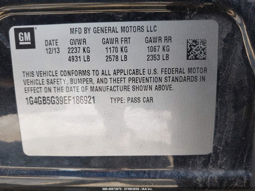 2014 Buick Lacrosse Leather Group VIN: 1G4GB5G39EF186921 Lot: 45572070