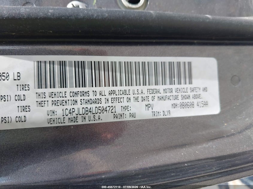 2020 Jeep Cherokee Limited Fwd VIN: 1C4PJLDB4LD504721 Lot: 45572118